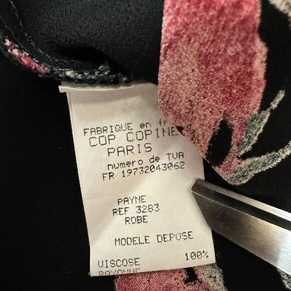 Cop Copine Paris Floral Satin Black Long Sleeve Mini Dress  size S - Picture 6 of 7